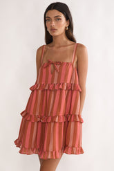 Lyndara Frill Trim Mini Dress Stripe Peach