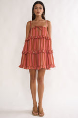 Lyndara Frill Trim Mini Dress Stripe Peach