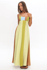 Nolan Princess Seam Maxi Dress Stripe Green
