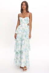 Vianne Tiered Cut-Out Maxi Dress Floral Blue