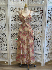 Earth Floral Ruffled Midi Dress -Not Stretchy, No Estira