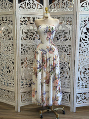 Strapless Smocked Floral Midi Dress - Estira, Stretchy