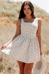 Blush Tells All Square Neck Floral Mini Dress (Natural)