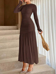 Ruched Long Sleeve Bodycon Midi Dress