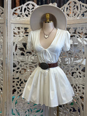 Ivory Ribbon Fluffy Mini Dress- Not Stretchy, No Estira