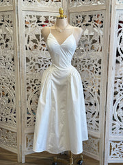 Triangle Neck White Midi Dress- Not Stretchy, No Estira