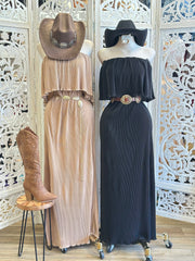 Pleated Maxi Dress- Estira, Stretchy