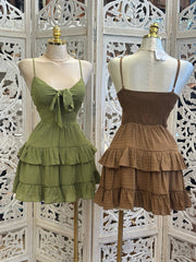 Smocked Knotted Mini Dress- Estira, Stretchy