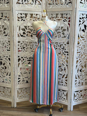 Multicolor Striped Midi Dress -Not Stretchy, No Estira