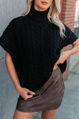 Cozy Escape Short Sleeve Cable Knit Sweater (Black)