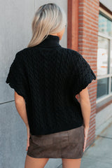 Cozy Escape Short Sleeve Cable Knit Sweater (Black)