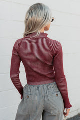 Dreamboat Babe Ribbed Zip-Up Top (Wine)