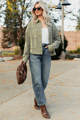 No Permission Denim Utility Jacket (Washed Olive)