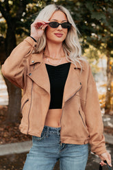 Feeling Jaded Faux Suede Moto Jacket (Camel)