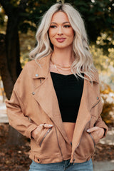 Feeling Jaded Faux Suede Moto Jacket (Camel)