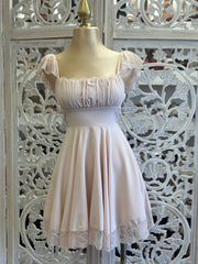 Pale Pink Lace Sleeve Flowy Dress- Not Stretchy