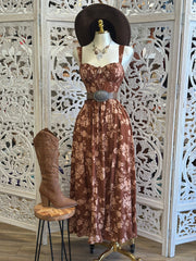 Brown Floral Maxi Dress- Stretchy, Estira