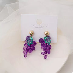 Grape Cluster Beaded Dangle Earrings