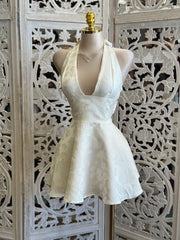 Pearl Flare Embroidered Mini Dress- Not Stretchy, No Estira