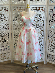 Pink Floral Cami Puff Ivory Dress -Estira, Stretchy