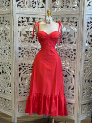Cherry Corset Lined Midi Dress -Slightly Stretchy, Estira Poco