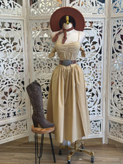 Soft Brown Corset Off Shoulder Midi Dress - Estira Poco, Slightly Stretchy
