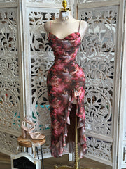 Cowl Neck Angel Pattern Midi Dress- Stretchy,Estira