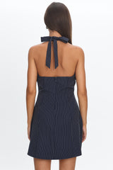 Elisabet Halter Neck Mini Dress Pinstripe Navy