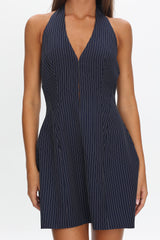 Elisabet Halter Neck Mini Dress Pinstripe Navy