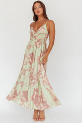 Sunny Afternoon Gathered Waist Maxi Dress Floral Sage