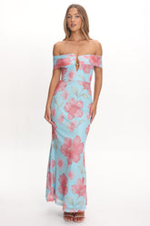 Tilda Off-Shoulder Maxi Dress Floral Blue