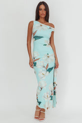 Raphaella Asymmetric Neckline Split Maxi Dress Magnolia Mint