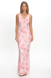 Callora Criss-Cross Back Maxi Dress Floral Pink