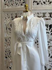 White Eyelet Button Maxi Dress-Estira, Stretchy
