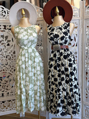 Floral Cutout Midi Dress- Slightly Stretchy