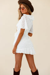 Bryana Angel Sleeve Ruffle Embellished Overlay Dress White