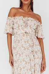 Voyager Off-Shoulder Bell Sleeve Midi Dress Floral Blush
