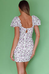 High Summer Drawstring Detail Mini Dress Floral Lilac