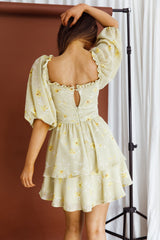 Forever Bloom Off-Shoulder Mini Dress Floral Lime