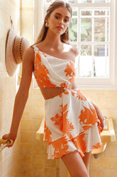 Olli One-Shoulder Cut-Out Dress Print Orange