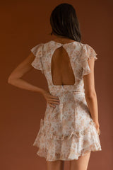 New Dawn Frill Shoulder Mini Dress Floral Mocha