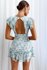 New Dawn Frill Shoulder Mini Dress Floral Sage