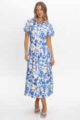 Kyrah Puff Sleeve Midi Dress Floral White