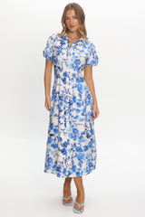 Kyrah Puff Sleeve Midi Dress Floral White