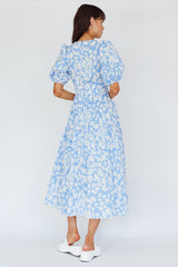 Summer Land V-Neckline Midi Dress Floral Blue