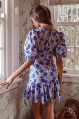 Jemilia Cut-Out Bust Flounce Mini Dress Floral Blue