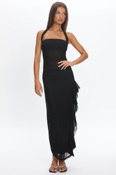 Lorely Halterneck Mesh Maxi Dress Black