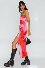 Martine One Strap Mesh Midi Dress Print Pink