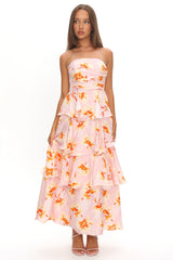 Giavana Strapless Layered Maxi Dress Floral Print