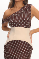 Milos Asymmetric Neckline Maxi Dress Chocolate Dot